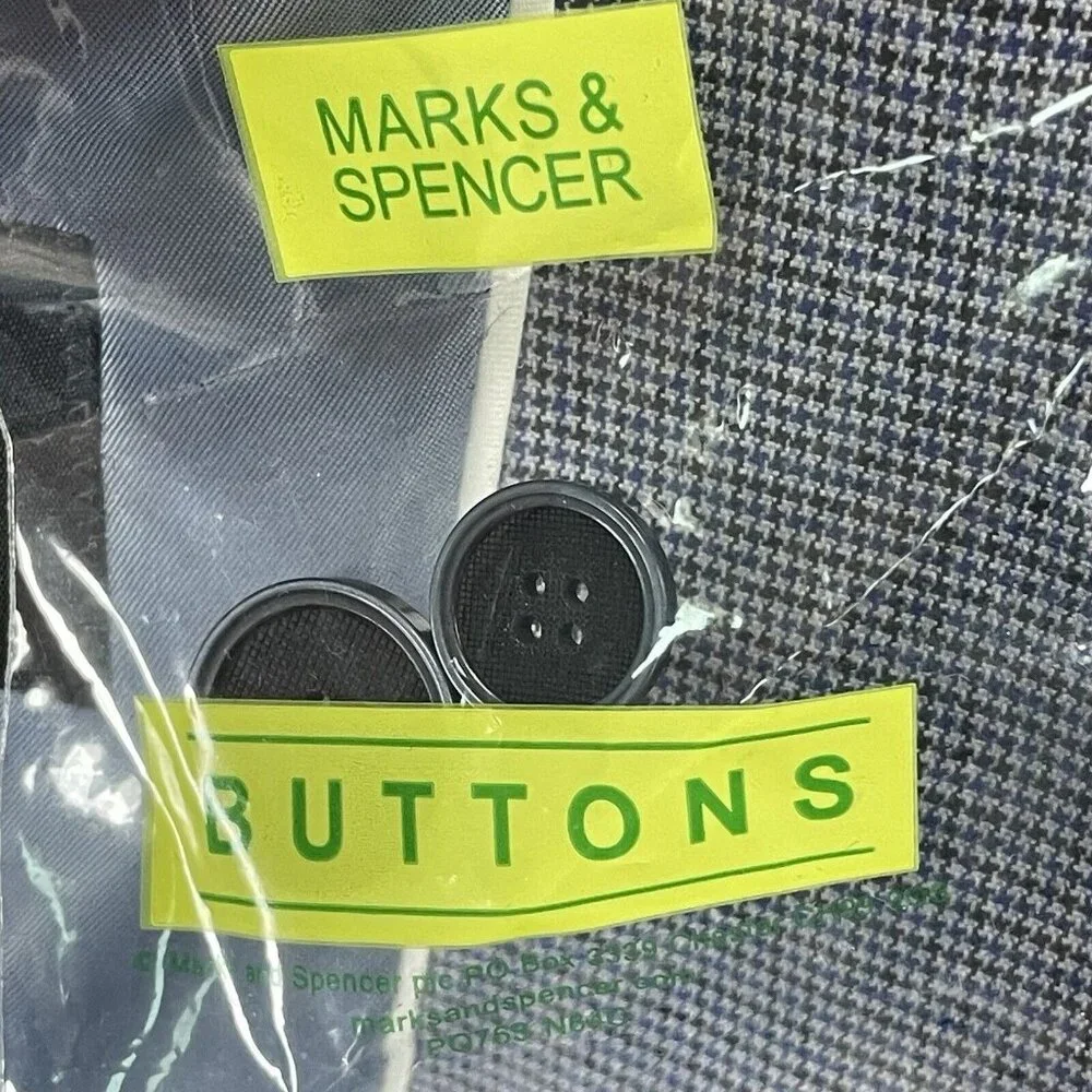 Marks & Spencer Blue Houndstooth Easy Care 2 Button Vented Sports Blazer Size 44
